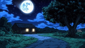 夜晚木屋