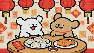 年年有鱼线条小狗