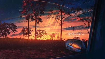 4K 车窗外的夕阳