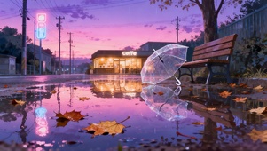 秋日傍晚雨中街景