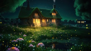 夜空塘边小屋