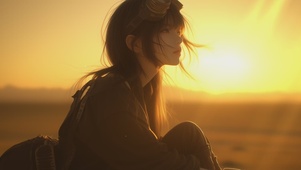 唯美夕阳下少女