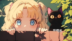 可爱女孩和黑猫