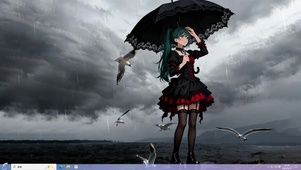 海边打伞的初音