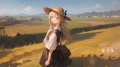 夕阳下草帽少女