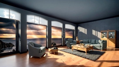 窗外暗海上的曙光