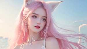 粉色长发美女