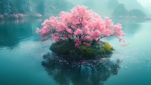 湖中的樱花树