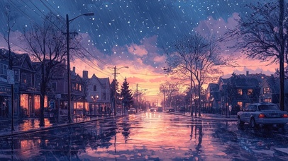 雨后的清新城市街道