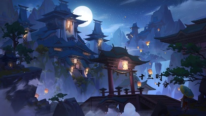 4K古风星辰琼楼孔明灯