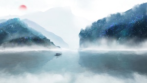 湖光倒影浸山青