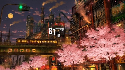 4K工业城飞舞的樱花