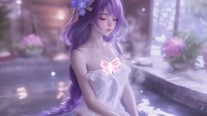 可爱泡温泉女孩