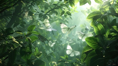 绿色护眼氧气感白色蝴蝶