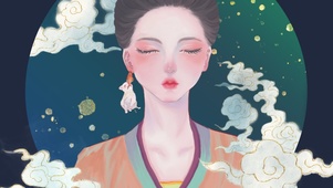 猫吃小鱼耳坠古风女孩