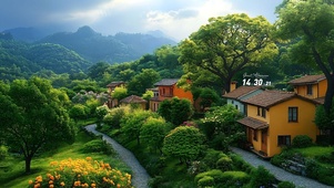 护眼山边树林房屋