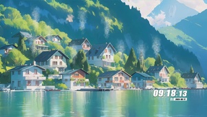 蓝天白云树木河流景色