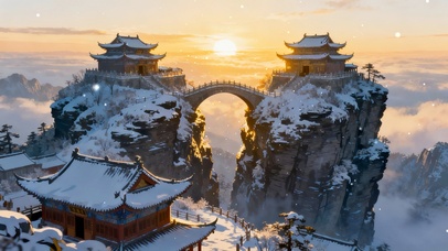山顶日出雪景
