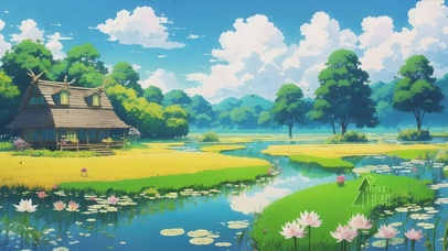 护眼蓝天白云绿景