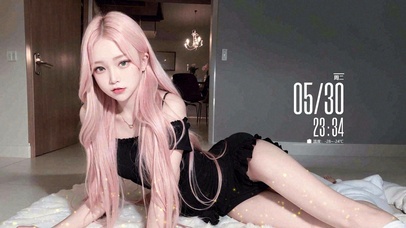 居家粉色头发美女