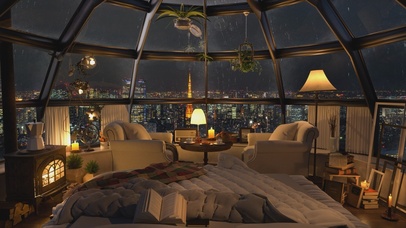 唯美治愈城市雨夜卧室