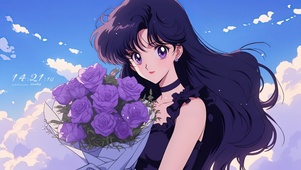 蓝天捧花少女