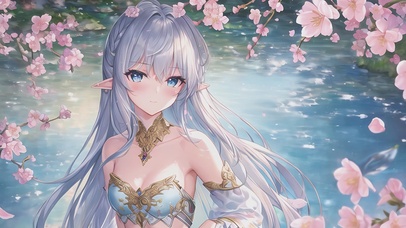 唯美湖畔樱花少女
