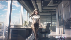 长发如瀑布般倾泻，柔顺而光泽