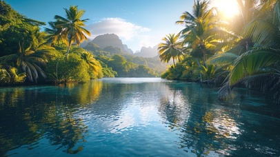 阳光热带岛屿湖泊