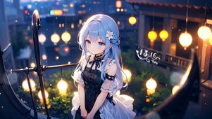 治愈夜晚蓝发女孩