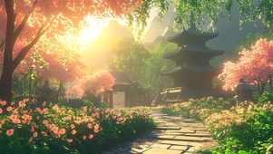 春日唯美山林小镇美景