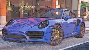 蓝色保时捷动画绘画版高清