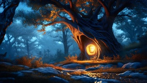 夜晚魔幻迷雾森林大自然风景02