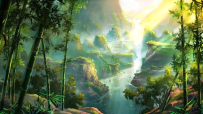 4k 古风仙境竹林瀑布