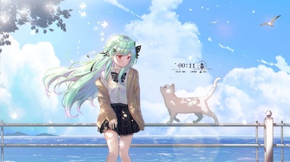 4K树荫下的少女和猫