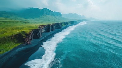 绿色护眼黑沙海岸