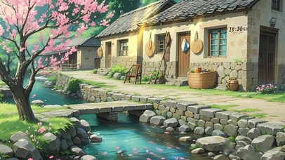 小院门前溪水流淌