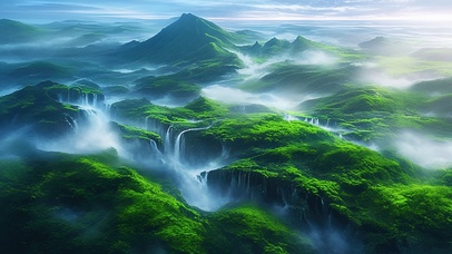 绿色护眼高山瀑布群