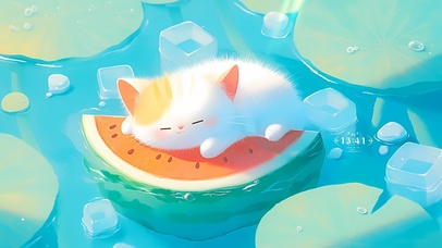 夏日西瓜上的猫咪