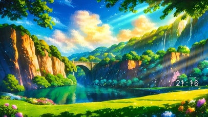 4K唯美治愈插画阳光山谷