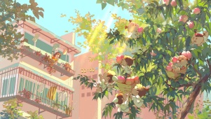治愈摘桃子小孩