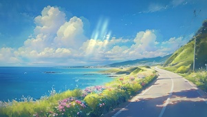 海边公路插画