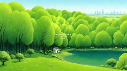 唯美绿色树林湖泊