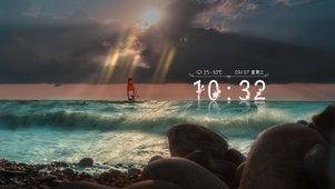 4k海岸夕阳小船