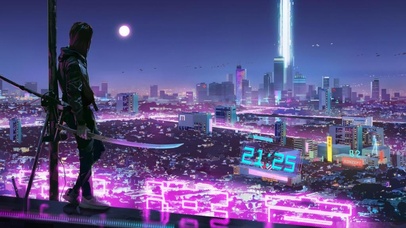 热门霓虹城市上的少年动态桌面壁纸图片 热门动态壁纸下载 元气壁纸