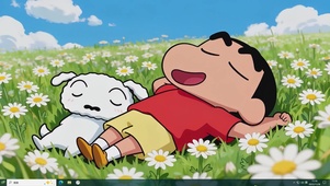 治愈花田酣睡小新主题