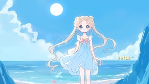 海边可爱美少女
