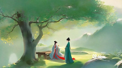 古风水彩树下密语