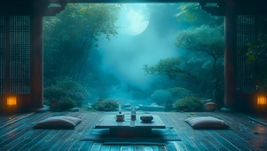 白云深夜森林