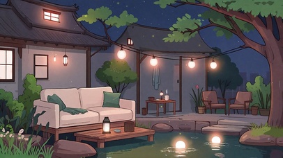 夜晚温馨小院一角